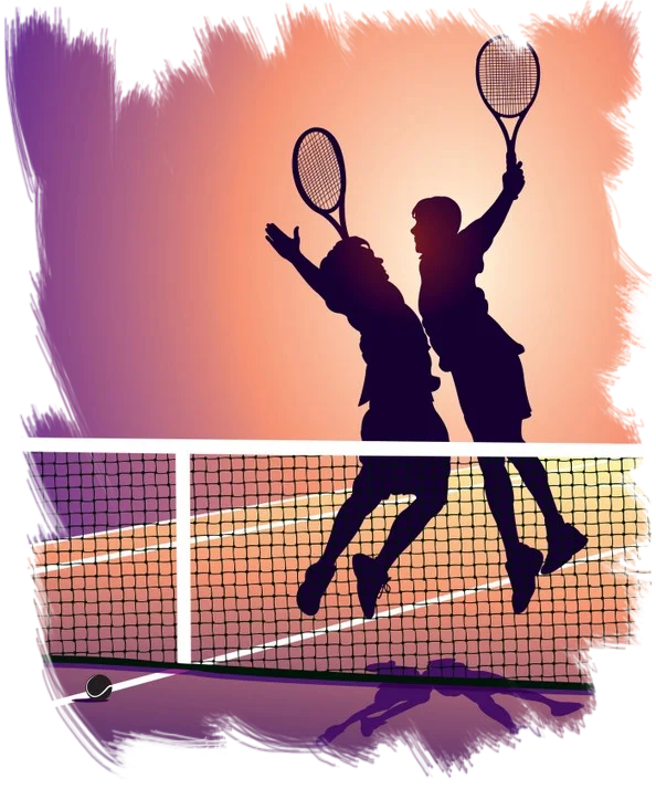 Doubles Players celebrating a win in tennis