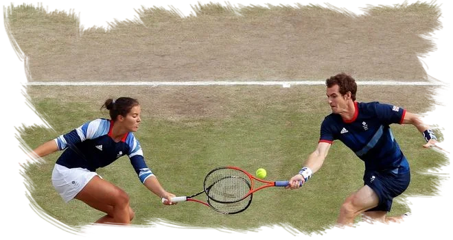 Andy Murray and Laura Robson playing doubles